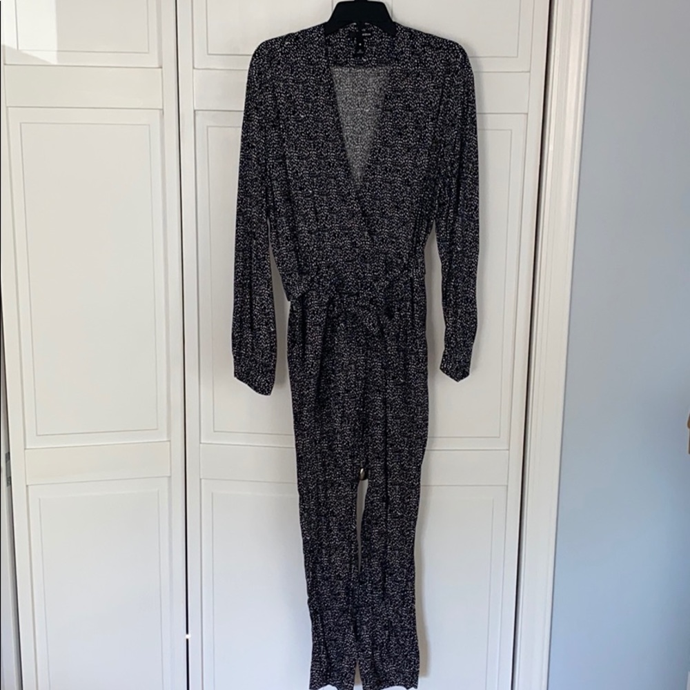 Aqua black and white patterned jumpsuit